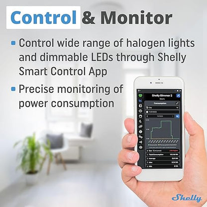 Shelly Dimmer 2 | WiFi Smart Dimmer Switch | No Neutral Wire Required | Home Automation | Compatible with Alexa & Google Home | iOS Android App | No Hub Required | Wireless Switch | Dimmable Lights