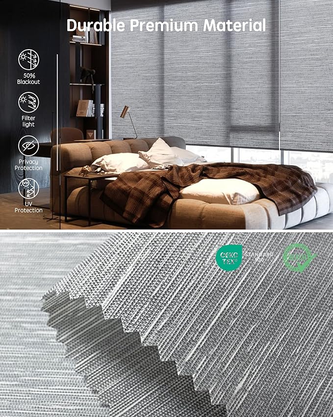 Yoolax Motorized Blinds with Remote, Light Filtering Smart Roller Shades Work with Alexa, Google, Apple Homekit, Custom Automatic Shades with Voice Control for Living Room (Foggy Gray)