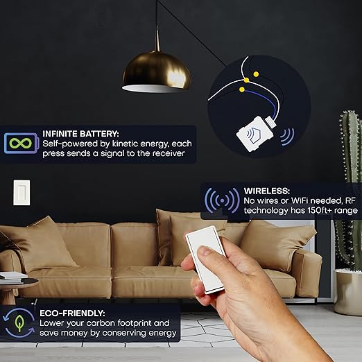 RunLessWire 3-Way Detachable Battery-Free Wireless Light Switch Kit 150ft RF Range for DIY Home Electrical Projects: 2 Removable Magnetic Remote Switches Control 1 5A On/Off Receiver - White