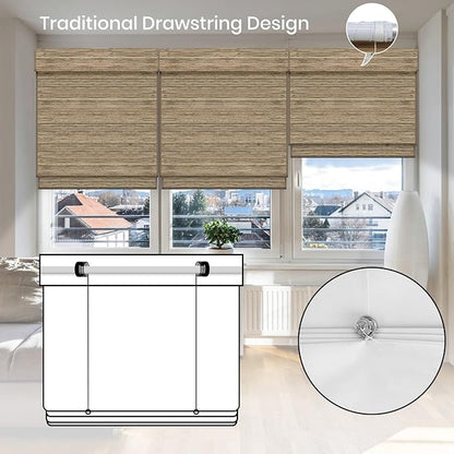 Motorized Roman Woven Woods Shades Work with HomeKit/Alexa/Google Home, Cordless Motorized Roman Shades,Electric Roman Blinds Custom Size,Crocheting Chestnut