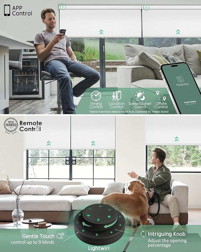 Yoolax Motorized Blinds with Remote, 100% Blackout Smart Blinds Work with Alexa, Google, Apple Homekit, Motorized Shades for Bedroom, Custom Electric Shades Voice Control (Pure White)
