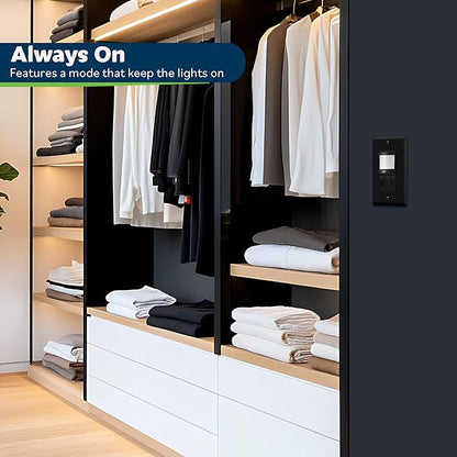 TOPGREENER in Wall PIR Motion Sensor Light Switch, Occupancy Sensor Switch, 𝐍𝐞𝐮𝐭𝐫𝐚𝐥 𝐖𝐢𝐫𝐞 𝐑𝐞𝐪𝐮𝐢𝐫𝐞𝐝, On/Off Override, 𝐒𝐢𝐧𝐠𝐥𝐞 𝐏𝐨𝐥𝐞, 4A, 500W, TSOS5-BKWP,Black,4 Pack