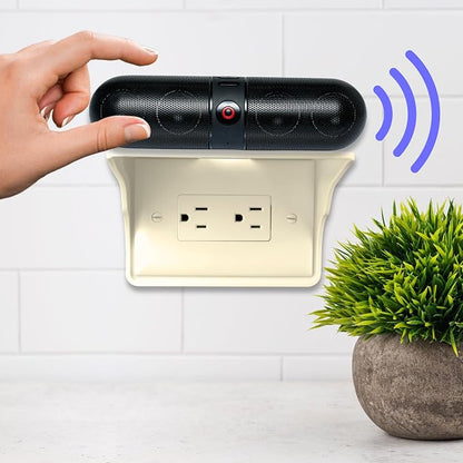 Power Perch Horizontal Outlet Shelf Organizer for Alexa Echo Dot Speakers, Phone - Wall Outlet Holder with Cord Storage Strap - Socket Shelf Bathroom Kitchen Counter Charging Station - Almond 1 Pack