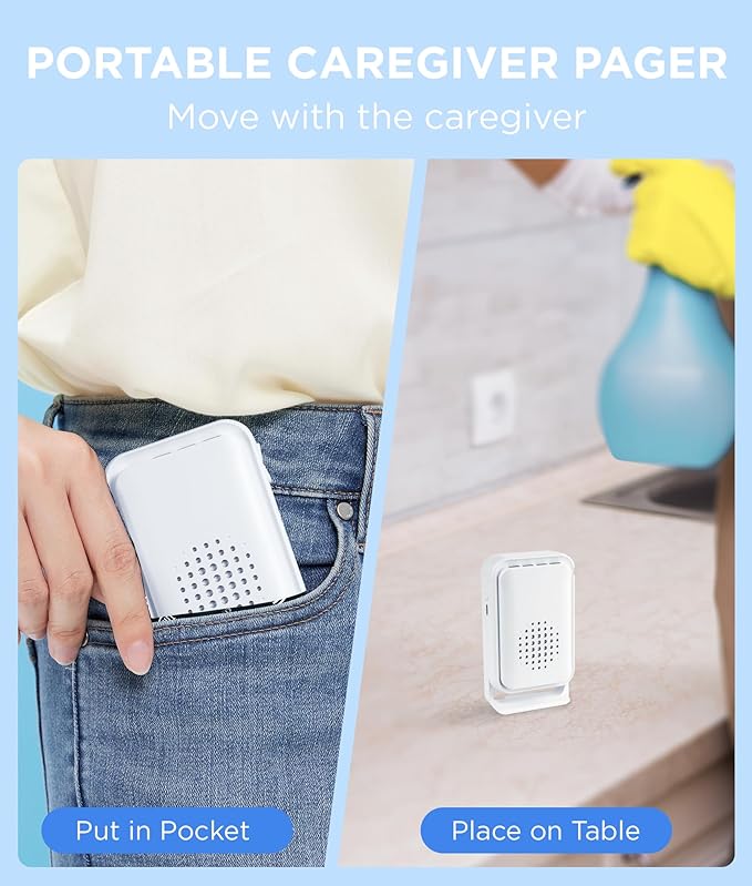 Newly Upgraded 2026 Bed Alarm for Elderly Dementia Patients - Wireless Bed Alarm & Caregiver Pager with Fall Detection (1 Sensor + 1 Receiver + 1 Pager)