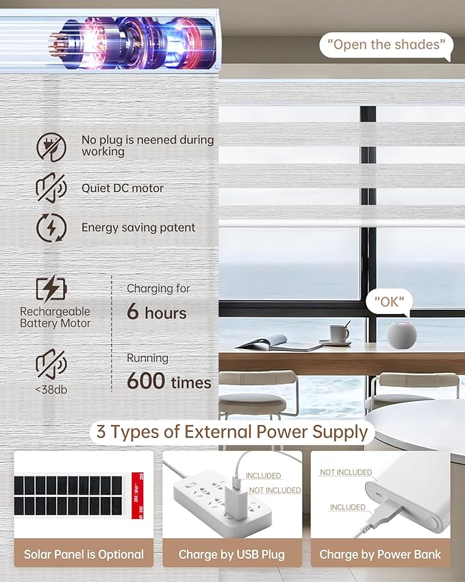 Kincmo Motorized Blinds with Remote, Motorized Zebra Shades Work with Apple Homekit,Alexa,Google Home, Customized Electric Blinds with Remote,App,Voice Control (70% Blackout Galaxy Light Grey)