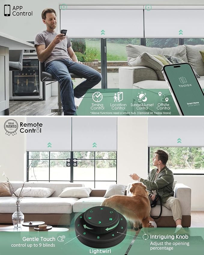 Yoolax Motorized Blinds with Remote, 100% Blackout Smart Blinds, Waterproof Motorized Shades Work with Alexa, Google, Apple Homekit, Custom Electric Shades Voice Control (Vinyl White)