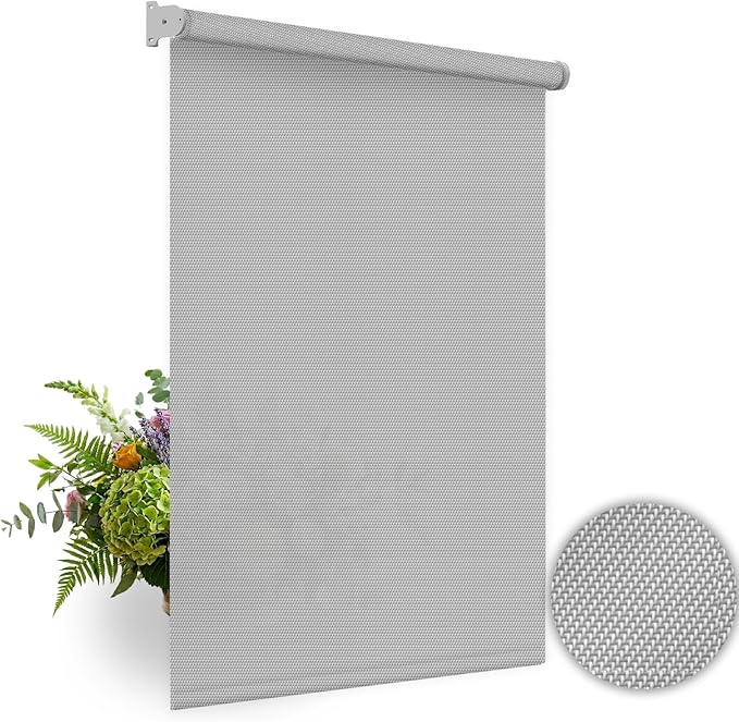 HILADUO Customized Solar Screen Roller Shade Blinds with Remote-Controlled Motorized Operation, Minimal to Blackout Visibility, Made in The USA