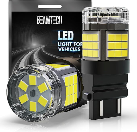 BEAMTECH Upgraded 3157 3156 LED Bulbs Reverse Lights, Build-in CANBUS, 6500K White Super Bright for 3056 4157 4057 3457 Tail Lights, Brake Parking Signal Back Up Lights, Pack of 2