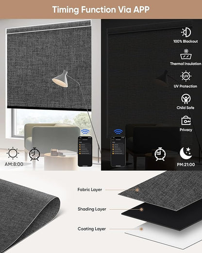 Kincmo Motorized Blinds with Remote,100% Blackout Motorized Roller Shades Work with Apple Homekit,Alexa,Google, Custom Electric Blinds with App,Voice Control (Dual Sided Black)