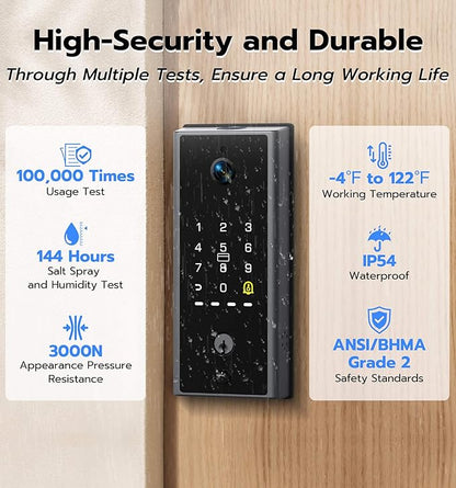 Anweller MD2 Smart Deadbolt Lock with Camera, Fingerprint Keyless Entry Door Lock for Front Door, Built-in WiFi, 10000mAh Battery, Door Sensor, Code Keypad, RFID Card, App Remote Control