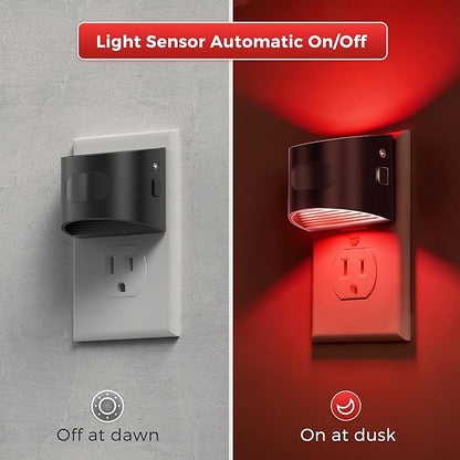 L LOHAS LED Night Light with Motion Sensor & Dusk to Dawn Sensor, Night Lights Plug into Wall with 30-100lm Adjustable Brightness, Dimmable Night Light for Bathroom Hallway, Red, 2 Pack