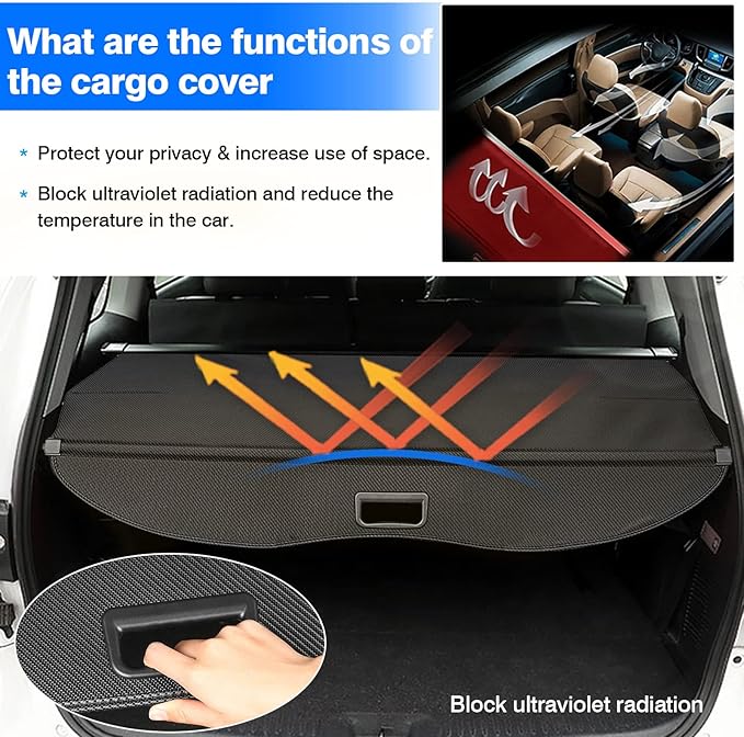 Powerty Cargo Cover for 2014-2019 Toyota Highlander Accessories, Carbon-Fiber Texture Trunk Cover Retractable Privacy Screen Rear Security Shade Cover for Toyota Highlander Accessories