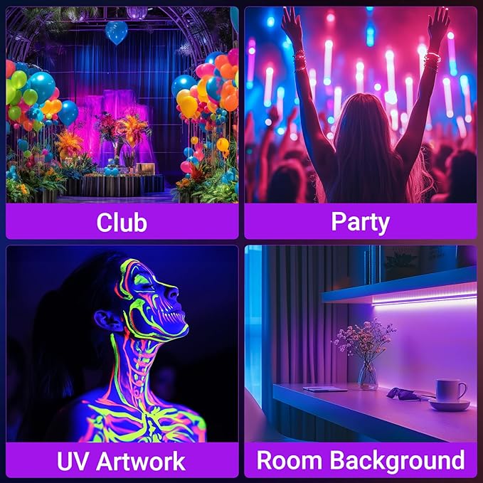 38W LED Black Light Bar Blacklight Bars with Plug and Switch Light Up 22x22ft Area for Glow Party Halloween Parties Bedroom Decorations Stage Lighting -1pack Carrying a Remote Control