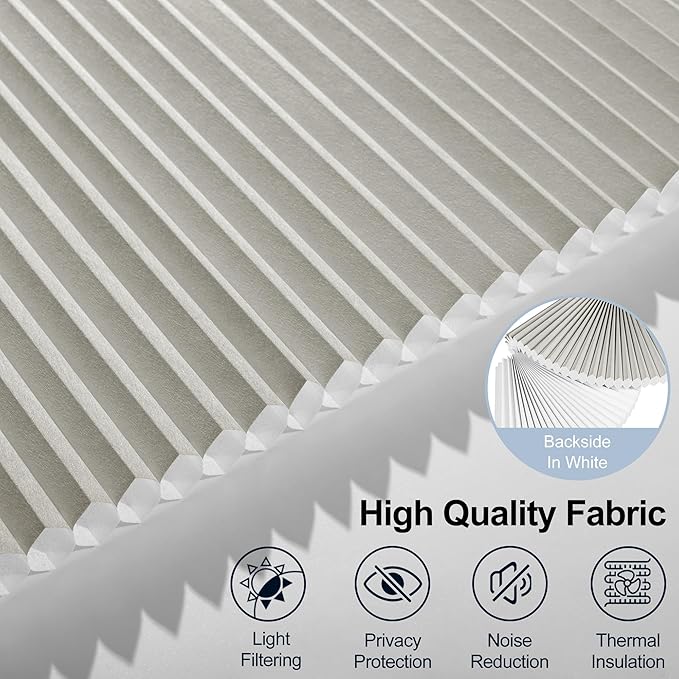 BERISSA Motorized Cellular Shades, Light Filtering Smart Honeycomb Blinds with Remote Control & Hub, Custom Room Darkening Automatic Cellular Window Blinds for Home Office, Living Room, Door,Gray