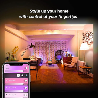 Philips Hue (1) Bridge with (2) Smart 60W A19 LED Bulb, White and Color Ambiance Color-Changing Light, 800LM, E26 - Control with Hue App - Works with Alexa, Google Assistant, Apple Homekit, and Matter
