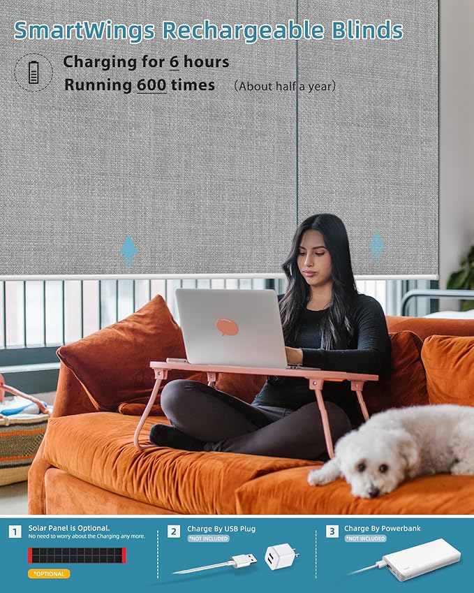 SmartWings Motorized Smart Blinds with Remote, Custom Automatic 100% Blackout Roller Shade Compatible with Alexa/Homekit/Google, Electric Smart Blinds for Indoor Windows, Vigor Pale Grey