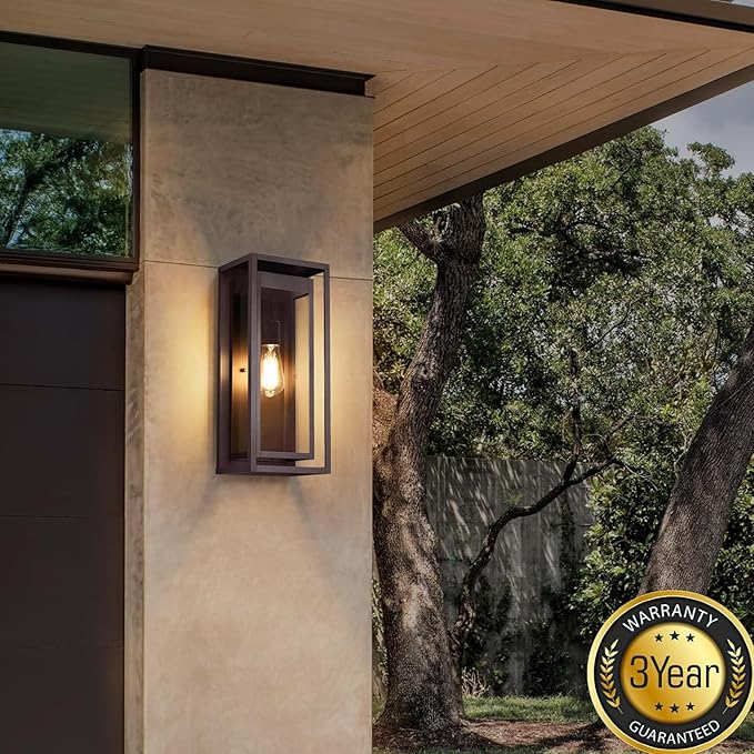 19" Bronze Outdoor Light Fixture, 2 Pack Large Size Outdoor Sconce Lights with Clear Glass Shade, Waterproof Porch Lighting Exterior Light Fixture for Front Door, Garage