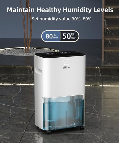 34 Pint Dehumidifier for Basement with Drain Hose & 0.66 Gallon Water Tank, Manual & Auto Drainage, Smart Quiet Dehumidifiers for Home with Auto Shut off, 24HR Timer