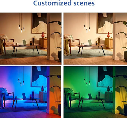 Philips Smart Color ST19 Color Filament LED Smart Bulb 4-Pack -300 Lumen - E26 Indoor - Connects to Your Existing Wi-Fi - Control with Voice or App + Activate with Motion - Matter Compatible