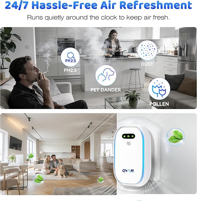 Air Ionizers with Warm Night Light (2 Pack), Plug in Negative Ion Air Purifier, Quiet Air Freshener for Odors, Smoke, Dust, Portable Air Purifiers for Home, Office, Bedroom, Bathroom, Mini Air Cleaner