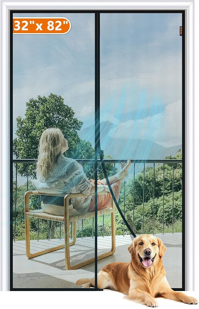 MAGZO Magnetic Screen Door Fit Door Size 32 x 82 Inch, Screen Size 34" x 83" Strong Magnets Door Mesh, Reinforced Fiberglass Door Net for Patio Door, Gray