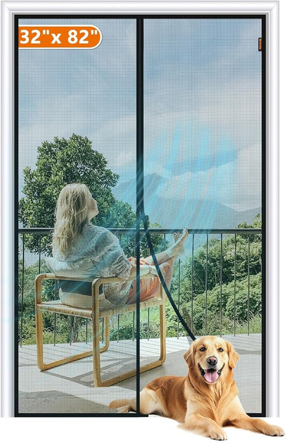 MAGZO Magnetic Screen Door Fit Door Size 32 x 82 Inch, Screen Size 34" x 83" Strong Magnets Door Mesh, Reinforced Fiberglass Door Net for Patio Door, Gray