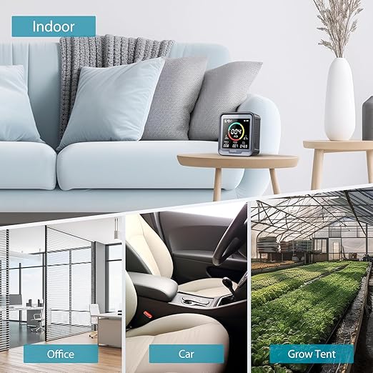 INKBIRDPLUS NDIR Indoor Air Quality Monitor with Battery Powered, Detector for Co2, Pm2.5, Pm10, Aqi, Temperature & Humidity,6-in-1 Air Quality Detector Meter for Home, Grow Tent Etc.