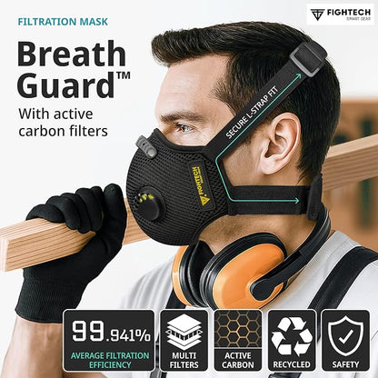 FIGHTECH Dust Mask 2 Sizes - Large, Woodworking Reusable Carbon Filter Mask | Reusable Face Mask with Air Valves for Construction and Moving Single Black Mask Helps Reduce Dust During Work