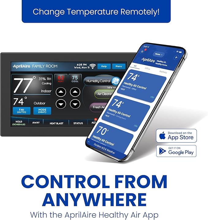 AprilAire 8920W Wi-Fi Programmable Color Touchscreen Thermostat with IAQ Control; Amazon Alexa and Google Assistant Compatible