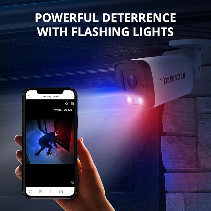 Defender AI Powered Sentinel 4K 8CH PoeE Security Camera System, 8pcs NVR Metal Outdoor Surveillance Cameras, 1TB HDD, SMART AI Human Detection, Blue/Red Lights, Works w/Empower App