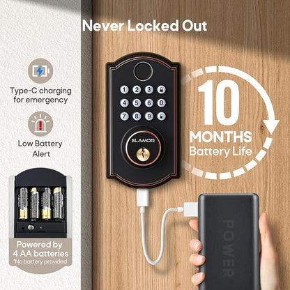 M19 Fingerprint Door Lock, Smart Keyless Entry Deadbolt for Front Door ORB