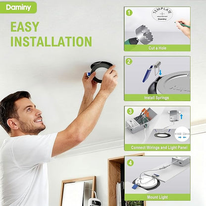 DAMINY 12 Pack 6 Inch Black LED Recessed Lighting with Junction Box,5CCT,Ultra-Thin Recessed Light,10W 1100LM, Dimmable Canless Wafer Ceiling Light, High Brightness