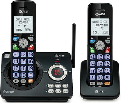 AT&T DL72279 2-Handsets DECT 6.0 Cordless Landline Phone with Bluetooth Connect to Cell, Smart Call Blocker, Digital Answering System, Big Buttons, Unsurpassed Range & ECO Mode