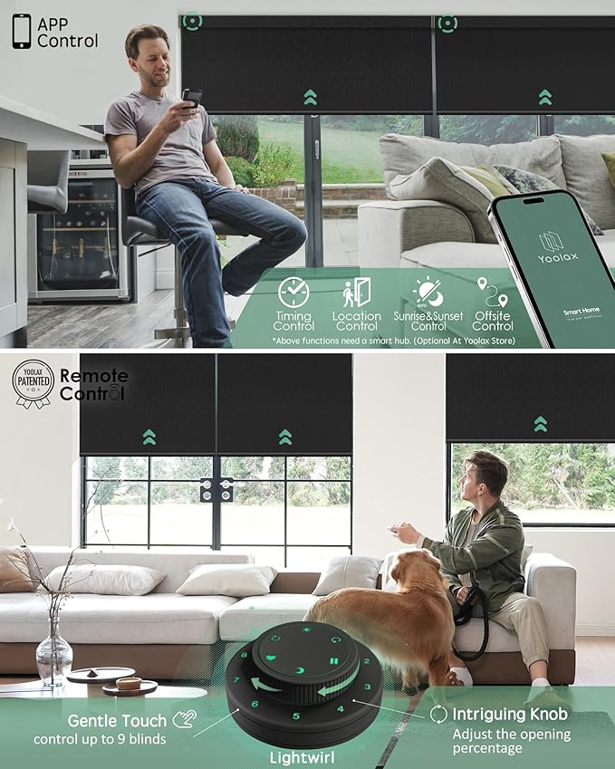 Yoolax Motorized Blinds with Remote, Designer Smart Blinds Work with Alexa, Google, Apple Homekit, 100% Blackout Motorized Shades Custom Electric Shades Voice Control (V-Midnight Stripe)