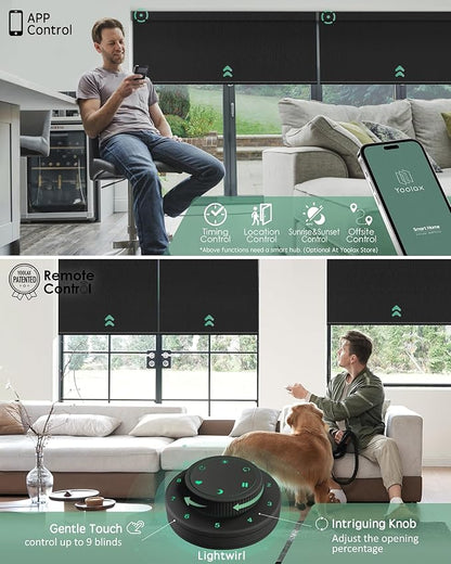 Yoolax Motorized Blinds with Remote, Designer Smart Blinds Work with Alexa, Google, Apple Homekit, 100% Blackout Motorized Shades Custom Electric Shades Voice Control (V-Midnight Stripe)
