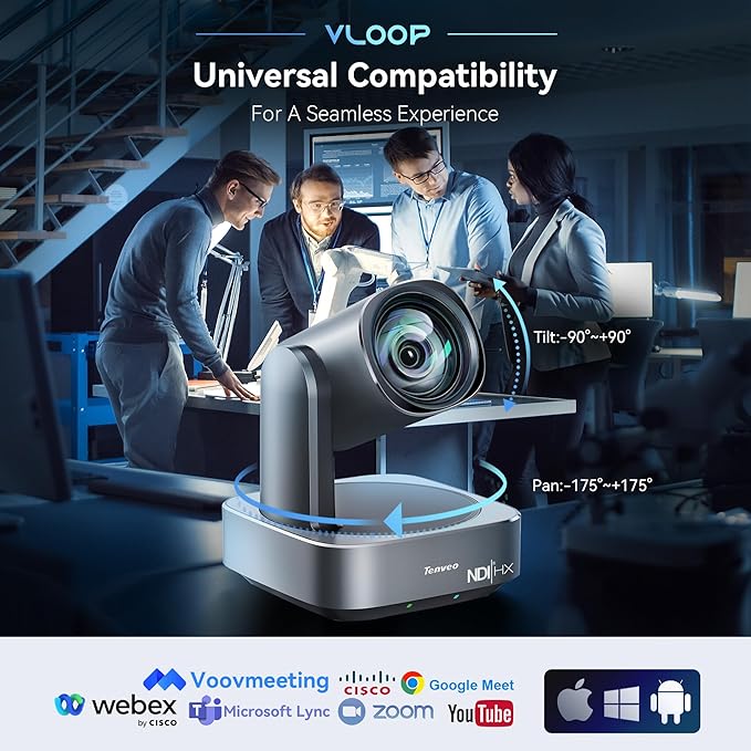Tenveo 4K NDI PTZ Camera, AI Humanoid & Face Auto-Tracking, 12X Optical Zoom Wide Angle, USB3.0/HDMI/LAN PoE IP Live Streaming for Church Worship Video Conference Broadcast Events YouTube OBS vMix