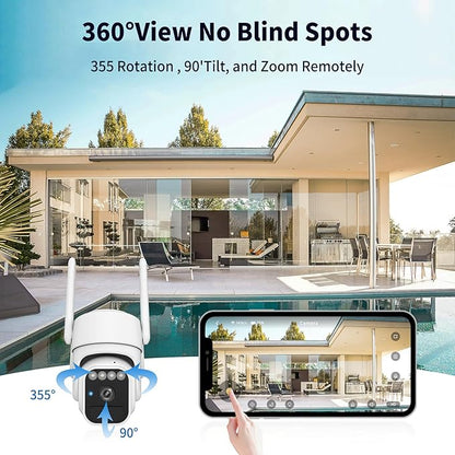 Solar Powered Security Camera, 360° Wireless Outdoor Camera,Motion Tracking, AI Alerts, Night Vision, 2-Way Audio,Waterproof,Surveillance Camera for Home & Business,Cloud Service, Alexa