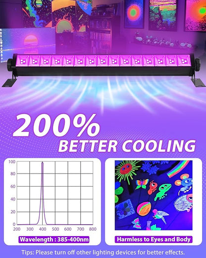 3 Pack 42W LED Black Light Bar, Blacklight Flood Light with Plug & Switch & 5.9ft Power Cord, Each Light Up 24x24ft Area, for Glow Fluorescent Party Bedroom Game Room Body Paint Stage