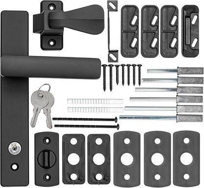 Ideal Security EL Keyed Lever Mount Latch with Deadbolt, Surface Mount Storm Door Handle Replacement, 2 Posts with Tie Down Screw, Matte Black