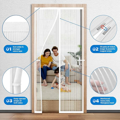 Heavy Duty Door Screen Magnetic Closure, LOVIGA Thickened Fiberglass Screen Door Mesh, Self Sealing, Tear Resistant, Easy Assemble, Fine Mesh Keep Bugs Out Fit Door Size 30 Inch X 80 Inch White