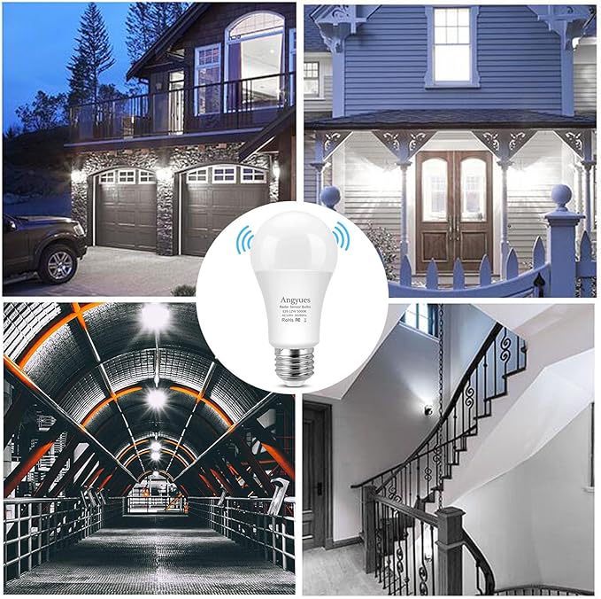 Radar Motion Sensor Light Bulb, Adjustable Detection Range 12W (100 Watt Equivalent) A19 Motion Sensing Outdoor Bulb Auto-Activated Dusk to Dawn LED Bulb, Daylight 5000K E26 1100LM, 2Pack