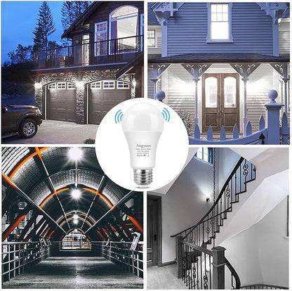 Radar Motion Sensor Light Bulb, Adjustable Detection Range 12W (100 Watt Equivalent) A19 Motion Sensing Outdoor Bulb Auto-Activated Dusk to Dawn LED Bulb, Daylight 5000K E26 1100LM, 2Pack