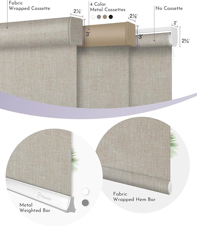Graywind Smart Blackout Roller Shades Work with Alexa Google WiFi Hardwired Triple Weaved Fabric Motorized Blinds Remote Window Shades, Custom Size (Light Coffee)