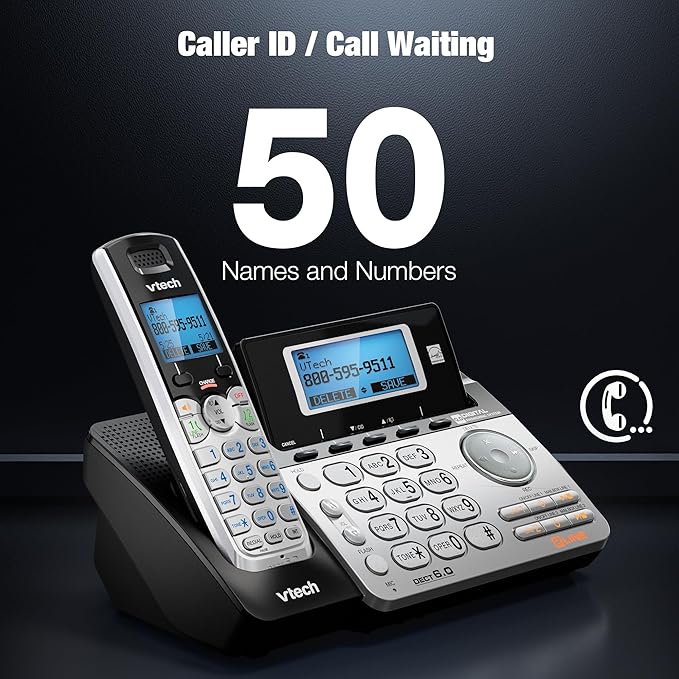VTech DS6151-2 2-Line Expandable Cordless Phone System with 2 Handsets, Digital Answering System, Caller ID, DECT 6.0 - Home & Small Business (Black/Silver)