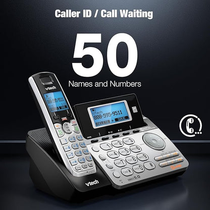 VTech DS6151-2 2-Line Expandable Cordless Phone System with 2 Handsets, Digital Answering System, Caller ID, DECT 6.0 - Home & Small Business (Black/Silver)