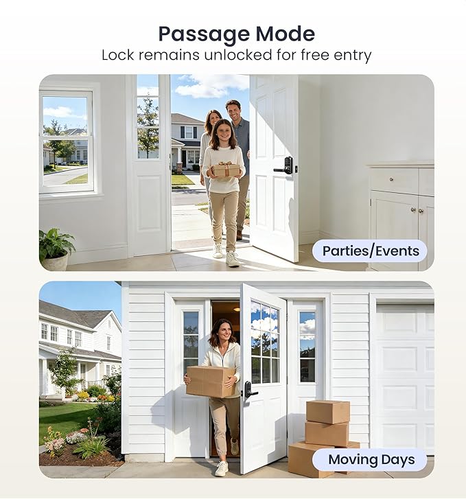 Veise VE019 Fingerprint Smart Lever Lock, App Control, Keyless Entry Door Lock with Handle, Touchscreen Keypad Knob for Front Door and Bedroom, Remote Access Sharing, IP55 Waterproof, Matte Black