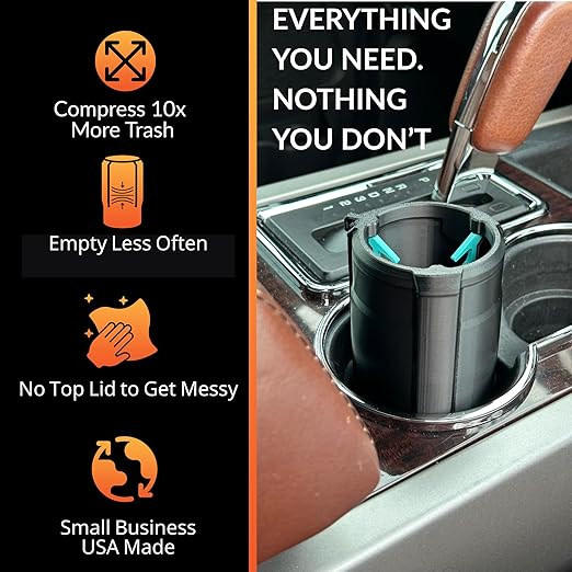 Trash Trapper Car Trash Can Cup Holder | Mini Car Trash Can | Fits in Most Doors | 5.1" x 2.9" | Traps More & Empties Less, Patent-Pending Compaction, Holds Weeks of Small Garbage, Black/Teal