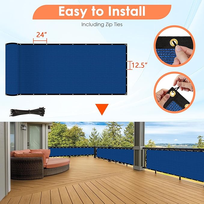 iCover 4x12ft Privacy Screen Fence, Outdoor Fencing Panels, Garden Windscreen Mesh Shade Sail Net Barrier, Fence Privacy Screen Reinforced Bindings and Brass Grommets Cable Zip Ties, Royal Blue