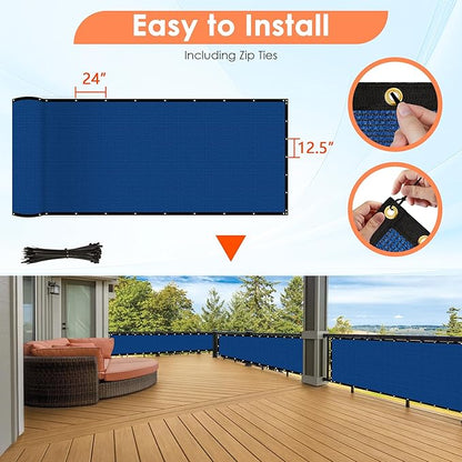 iCover 4x12ft Privacy Screen Fence, Outdoor Fencing Panels, Garden Windscreen Mesh Shade Sail Net Barrier, Fence Privacy Screen Reinforced Bindings and Brass Grommets Cable Zip Ties, Royal Blue