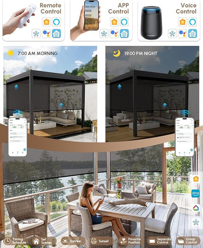 Kincmo Motorized Outdoor Shades for Patio Porch, Custom Outdoor Motorized Blinds with Remote, Waterproof & Windproof Patio Shades Work with Apple Homekit,Alexa,Google (5% Openness Brown)